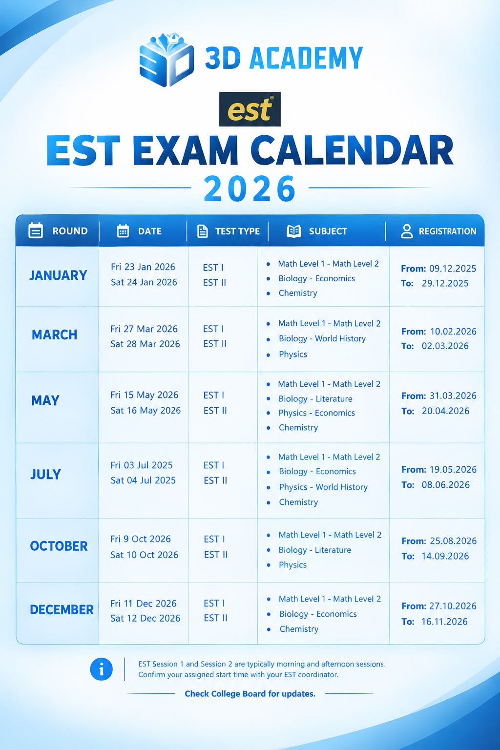 EST Jordan Exam Schedule